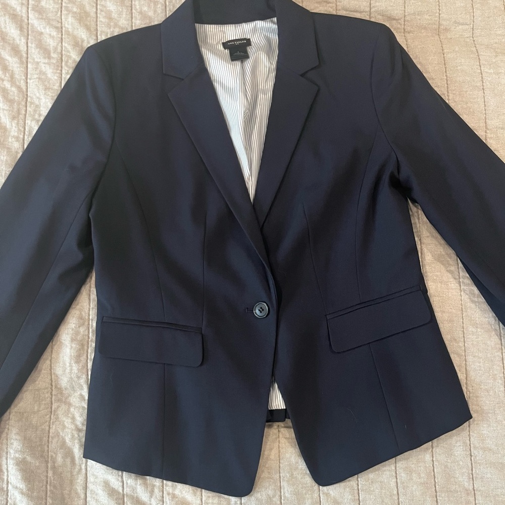 ANNE TAYLOR One Button Suit Jacket Navy Size 4